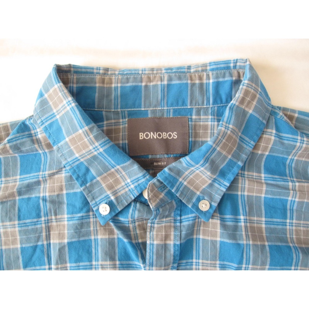 Bonobos Men Button Madras Cotton Oxford Long Sleeve Shirt Sz XL (MT900)